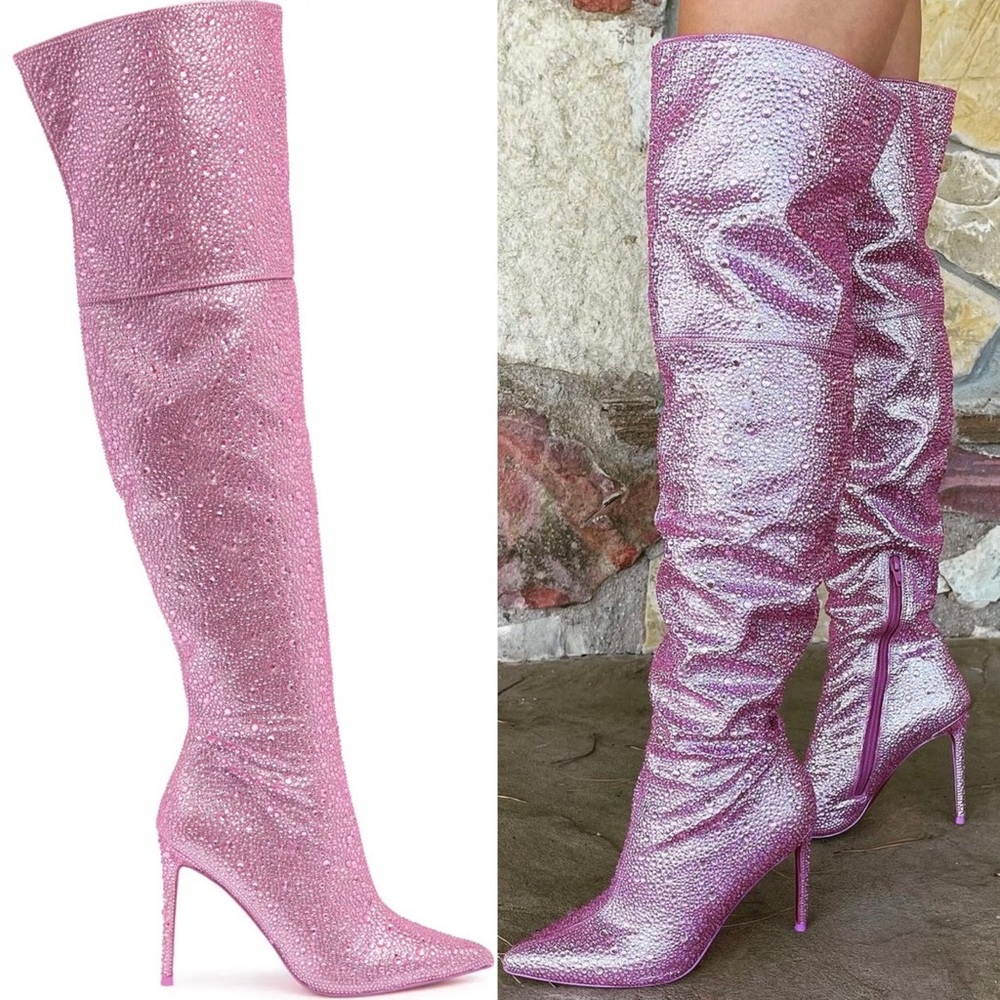 Steve Madden Vivianne Rhinestone Stiletto Over the Knee Boot Pink 8